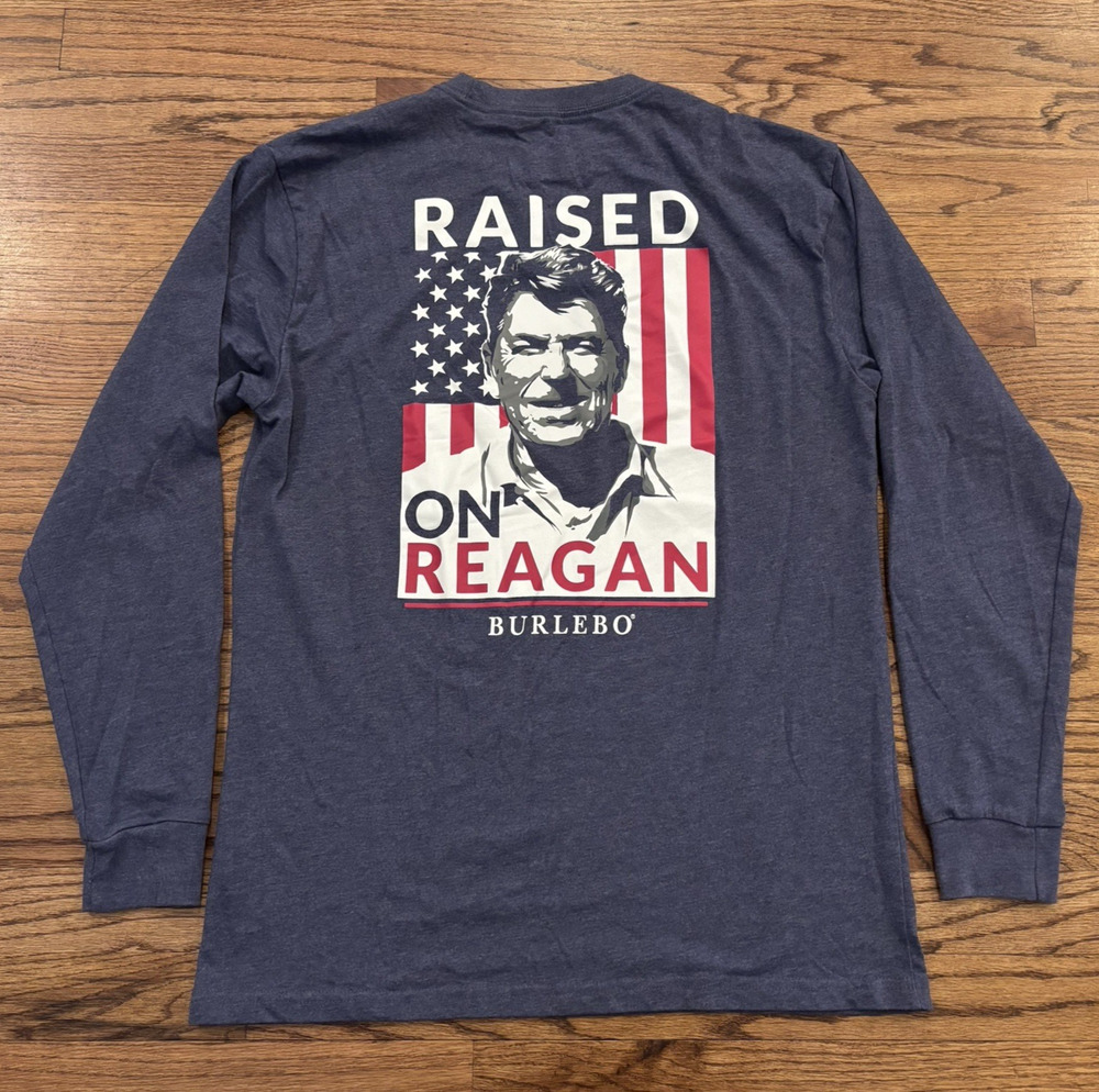 Burlebo Raised On Reagan T-Shirt M Medium Long Sleeved Blue Double-Sided